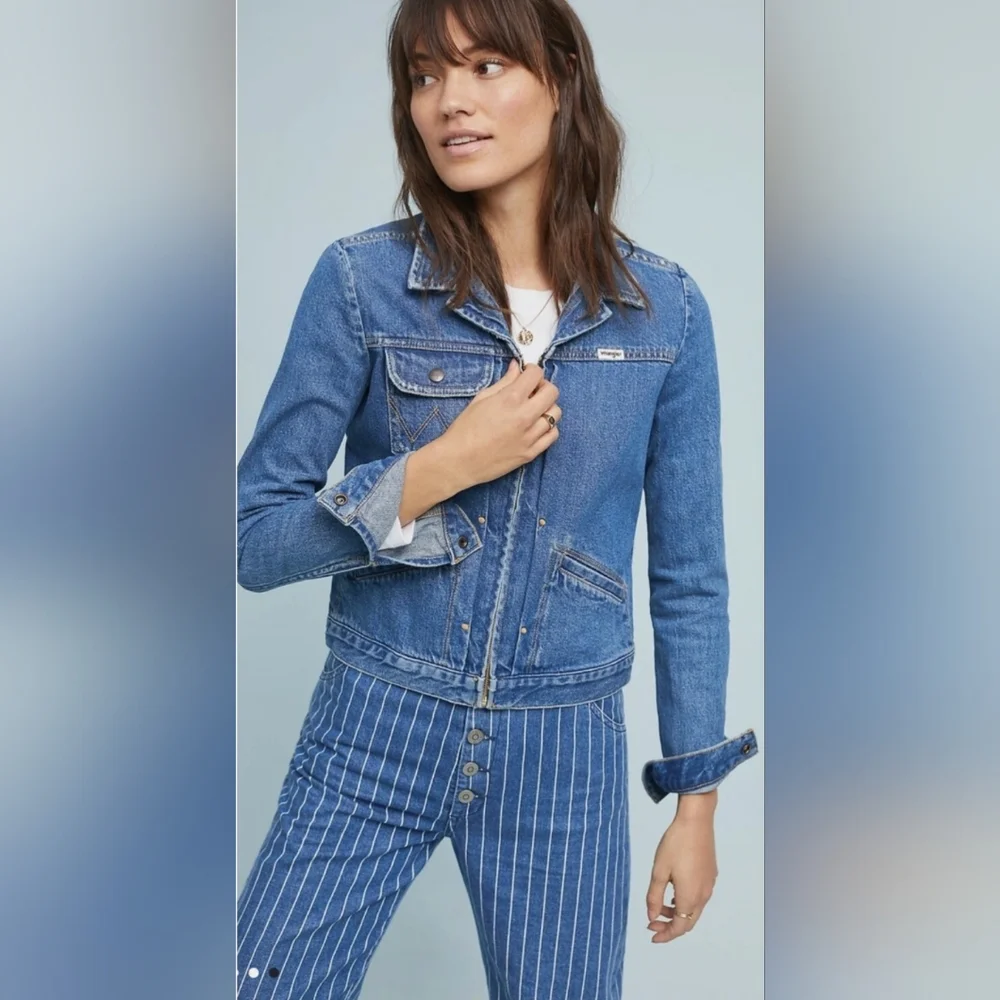 NWOT ANTHROPOLOGIE WRANGLER Modern Women's Heritage Venus Zip Denim Jacket Small
